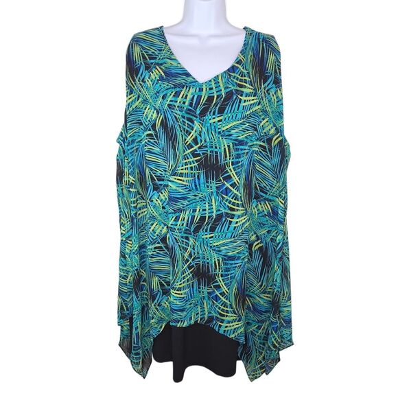 Catherines Tropical Palm Leaf Print Asymetric Hem Knee Length Dress Size 3X - Picture 1 of 6